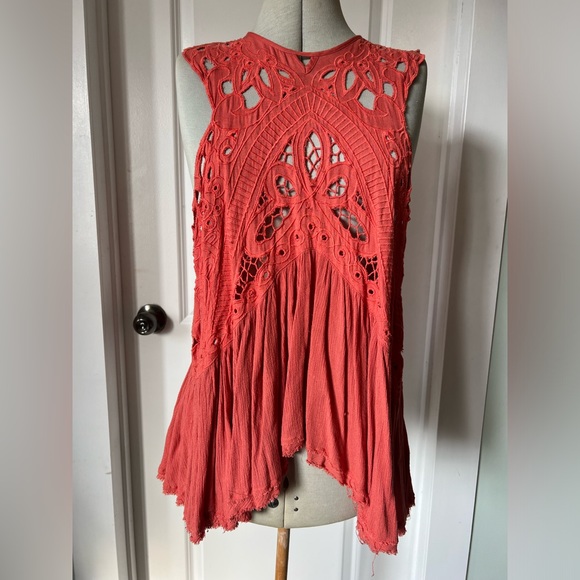 FREE PEOPLE Abbey Lane Cutout Top Papaya NWT Sz medium - Picture 2 of 6